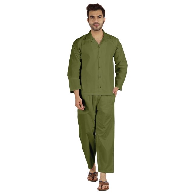 Inkmeso Classic Solid Cotton Nightwear Pajama Sets Button Up Pajamas For Men 2 Pc Nightwear