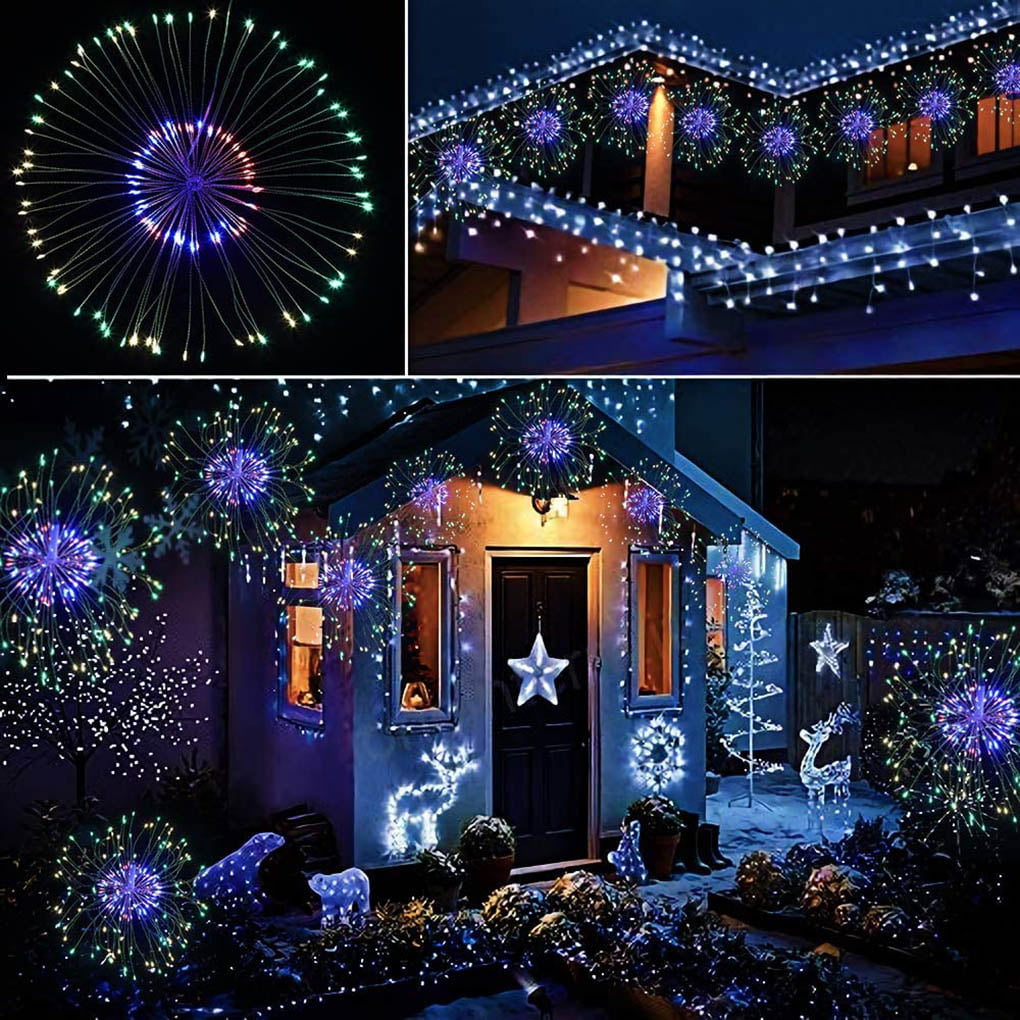 Solar Lawn Lamp Firework LED Fairy String Light 8Modes Remote Party Xmas Decor 