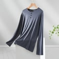 thumbnail image 2 of Tnhcen Women's Loose Fit Modal Sleepwear Top - Button Front Henley Collar Solid Color Long Sleeve Pajama Plus Size Homewear (L-3XL), 2 of 4