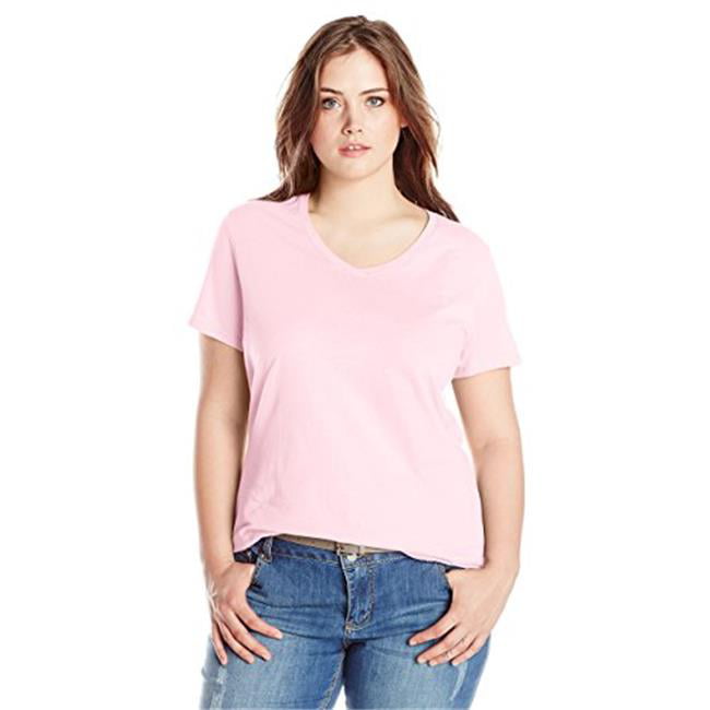 90563049554 Womens Plus-Size Short-Sleeve V-Neck T-Shirt - Paleo Pink ...