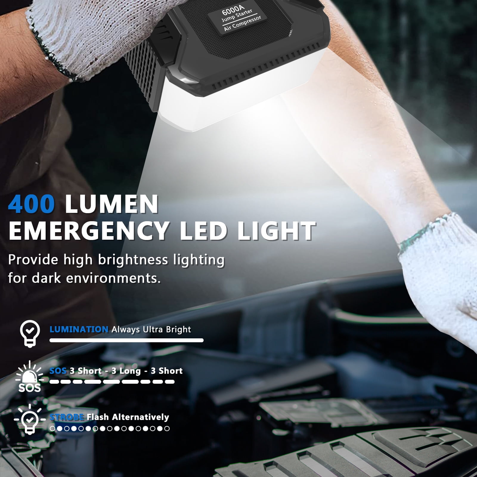AEWLYLI Portable Car Battery Jump Starter with Air Compressor, 6000A 12V Jump Box, 150PSI Tire Inflator, LCD Display, LED Light, for Up to 9.0L Gas & 8.0L Diesel Vehicles
