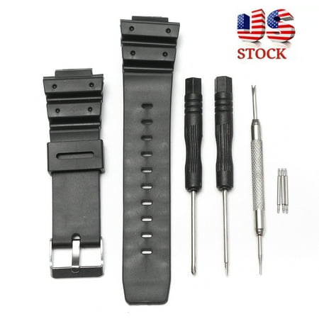 Black Silicon Strap - Black Silicone Rubber Replacement Strap Band WithTool For G-Shock Watch Fitting 25mm Width