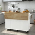 thumbnail image 4 of Hlivelood 55" Rolling Kitchen Island Carts with Drop Leaf, Kitchen Cart with Rubber Wood Top, Mobile Kitchen Island Table on Wheels with Drawer and Storage Cabinet, Spice Rack, Towel Rack, 4 of 5