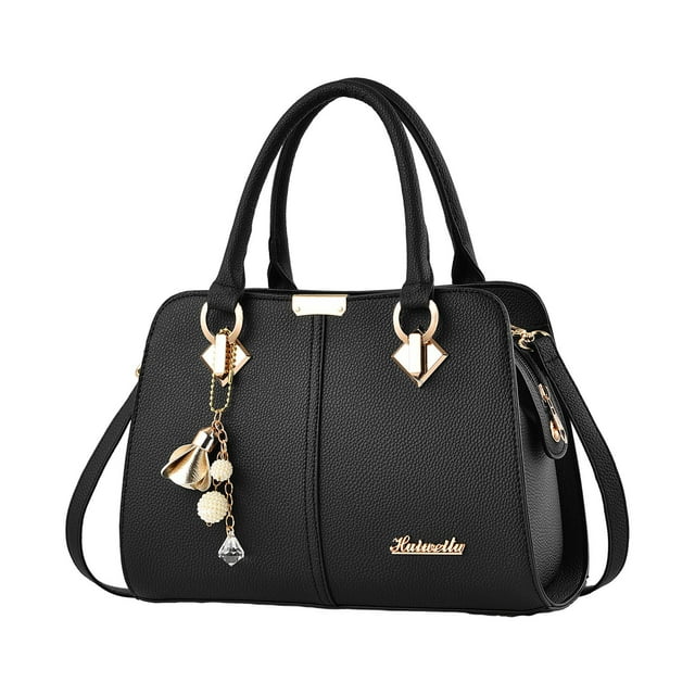 Bolso de mano para mujer, con cremallera, grande, tipo hobo, tipo cartera, con asa, cruzado Negro