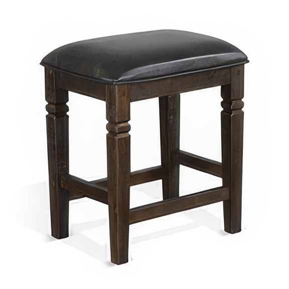 Flint Counter Stool, Black Faux Leather, Dark Brown Mahogany Wood
