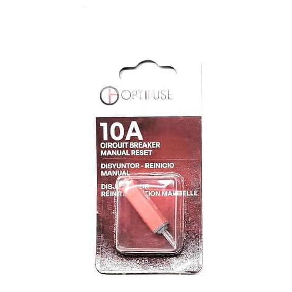 Circuit Breaker 10 AMP Manual Push to Reset (Same Blade Plug in AS ATM Fuse) Automotive Type Breaker (OPTIFUSE) 10 AMP Manual Reset MRCBP4-PM-10A