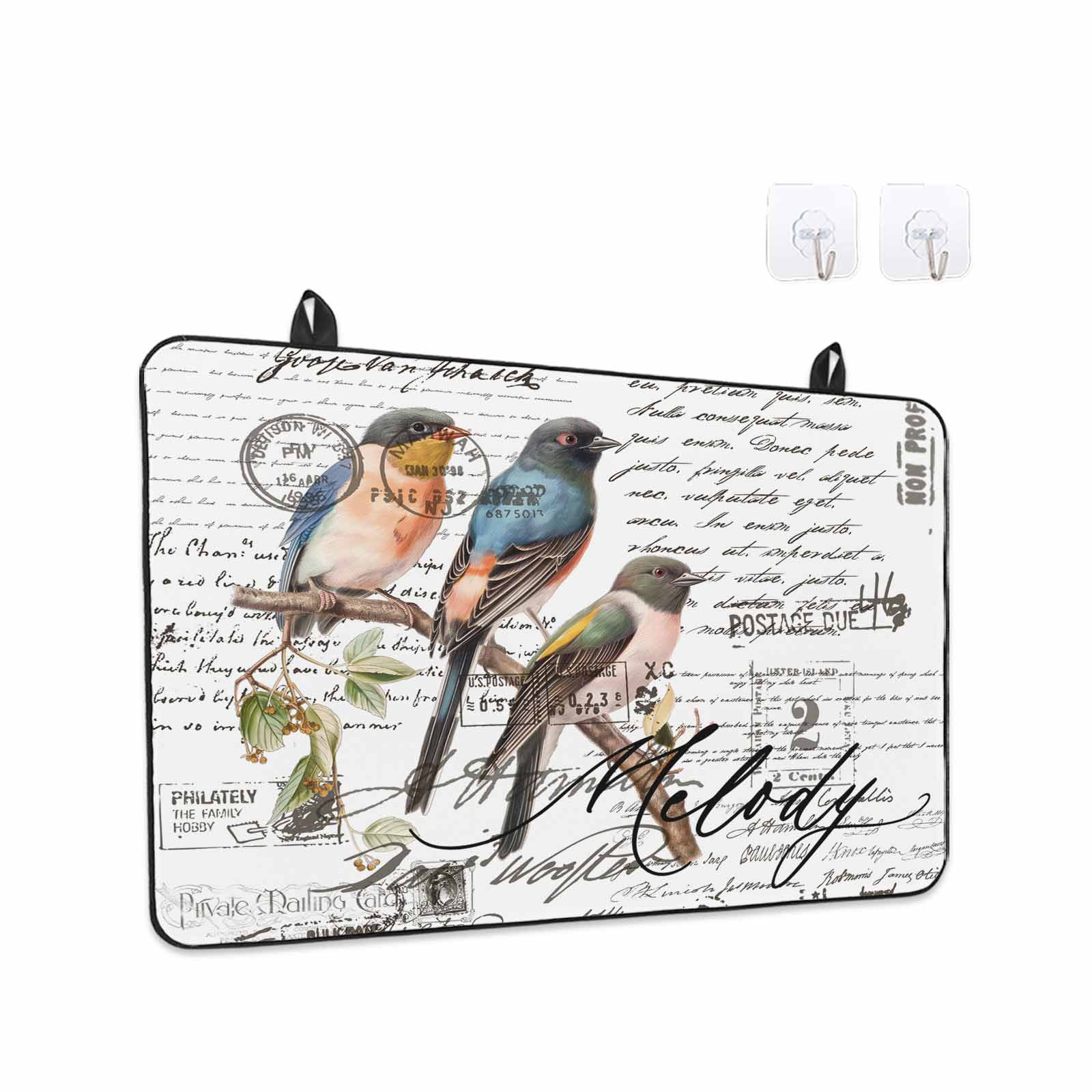 Country Birds Stove Top Cover for Electric Stove, Heat-proof & Non Slip Glass Top Stove Cover Protector, Envelope Postmark Farmhouse Botancial Kitchen Flat Cooktop Rubber Mat 24x21 Inches