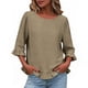 thumbnail image 3 of TaTaai Women's Casual Washed Wrinkle Solid Color Crew Neck 3/4 Sleeve Tops Soft Comfortable Fashion Pullover Blouses Versatile for Daily Home Office Gift, 3 of 5