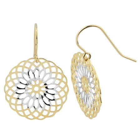 KoolJewelry 10k Two-tone Gold Round Floral Dangle Earrings