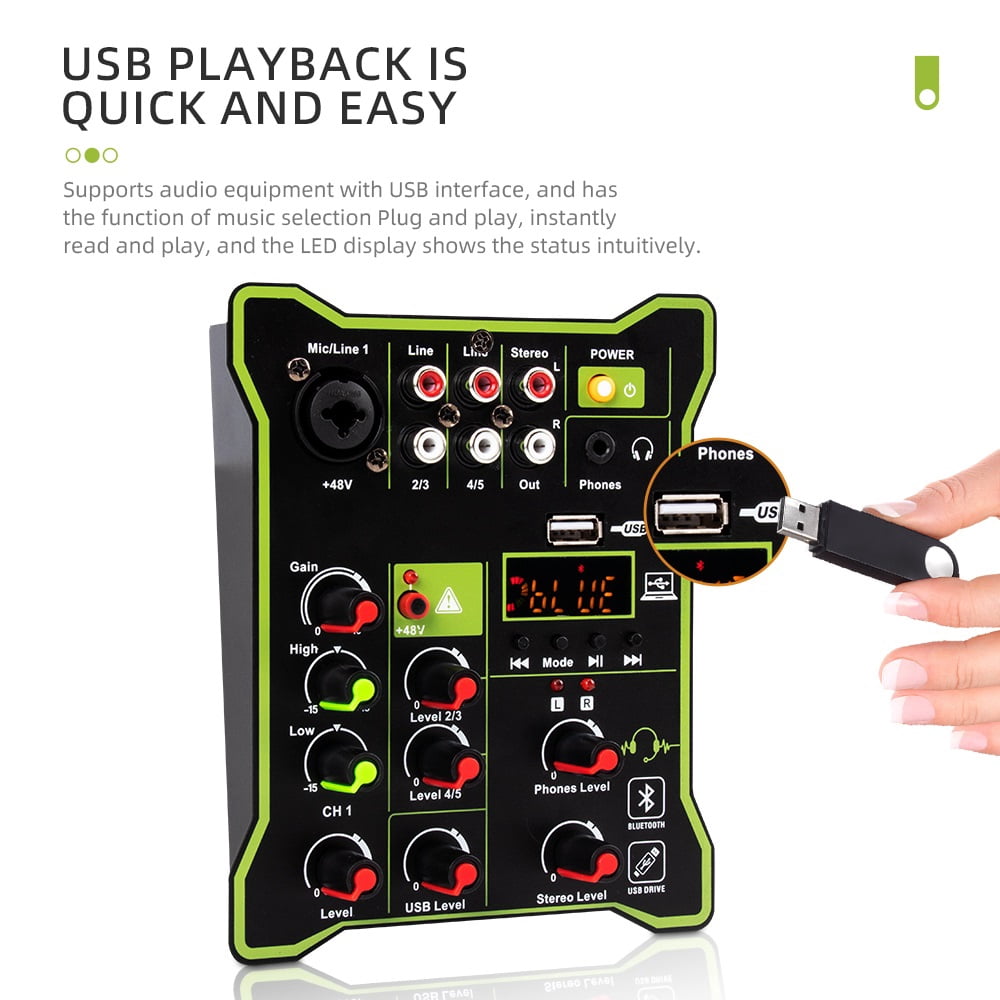Professional 5 Channel Mixer USB Bluetooth Mixer High and Low DJ Multi-Function Mixer