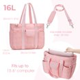 thumbnail image 5 of Canvas Tote Bag with Multi Pockets, Kabaqoo Crossbody Tote Bag for Women, Large Shoulder Handbag with Compartments, Pink, 5 of 8