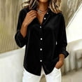 thumbnail image 5 of Edvintorg Womens Tops Dressy Casual Button Down Velvet Shirt Long Sleeve Turndown Collar Blouse Womens Fashion S-2XL Black, 5 of 8