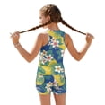 thumbnail image 2 of Xoenoiee Tropical Plumeria Palm Leaves Print Girls Swimsuit Two Piece Tankini Sets with Shorts, Round Neck Bathing Suit Swimwear Sleeveless Tank Top with Bottoms for Girls, 6-7 Years, 2 of 7