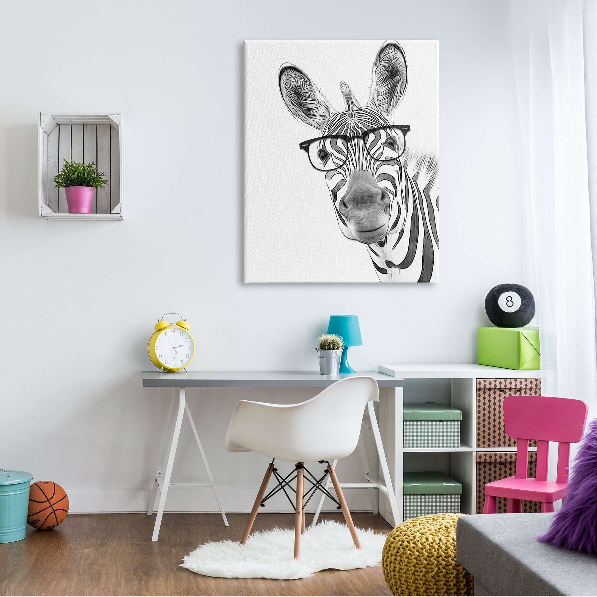 Stupell Industries Funny Zebra Wearing Glasses Black White Monochrome Design Graphic Art Gallery-Wrapped Canvas Print Wall Art, 36x48, by Annalisa Latella