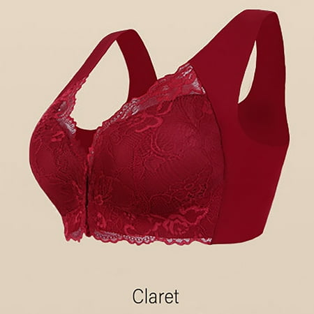 HCURIBAD Wireless Bras  Clearance! Plus Size Front Closure Elastic Up Comfort Bra Women s Wirefree Lace Bra Everyday Bras for Women  Seamless Bra  Backless Bra  Bras for Women Red 3XL