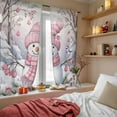 thumbnail image 4 of Pink Snowman Christmas Sheer Curtains 63 Inches Long, Xmas Floral Tree Snowflake Light Filtering Window Curtains for Living Room/Bedroom, Rod Pocket Voile Sheer Curtain Drapes, 52"W x 63"L, 2 Panels, 4 of 9