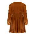 thumbnail image 5 of Women's Long Sleeve Velvet Dress Round Collar Bow Detail Pockets Knee-Length Elegant Casual Temperament Daily Party Fashion Wear Gold M, 5 of 6