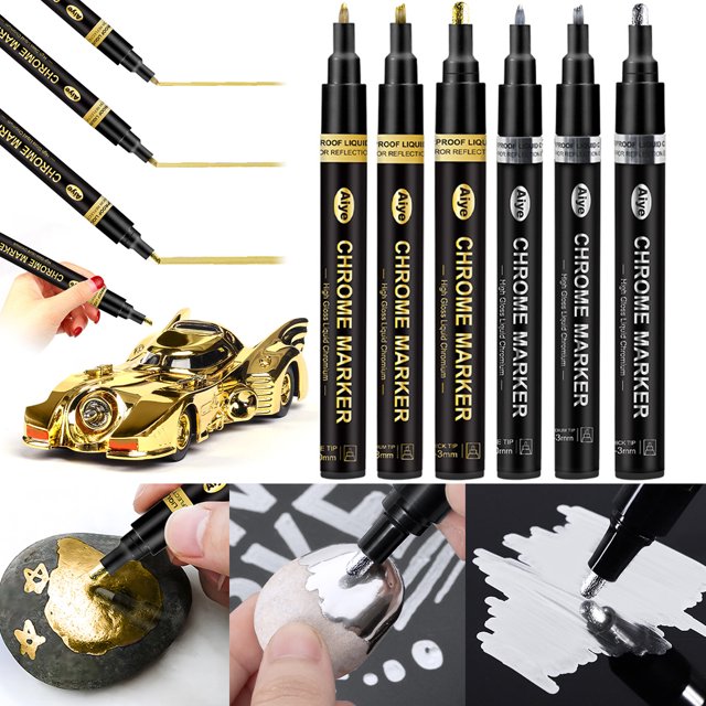 Muyoka 3pcs Líquido Chrome Marker Mirror Paint Pen Set Metálico Marking Markers Pen DIY Art Craft Highlight Pen para Metal Rock Madera Tela Glass Canvas Muyoka Hogar