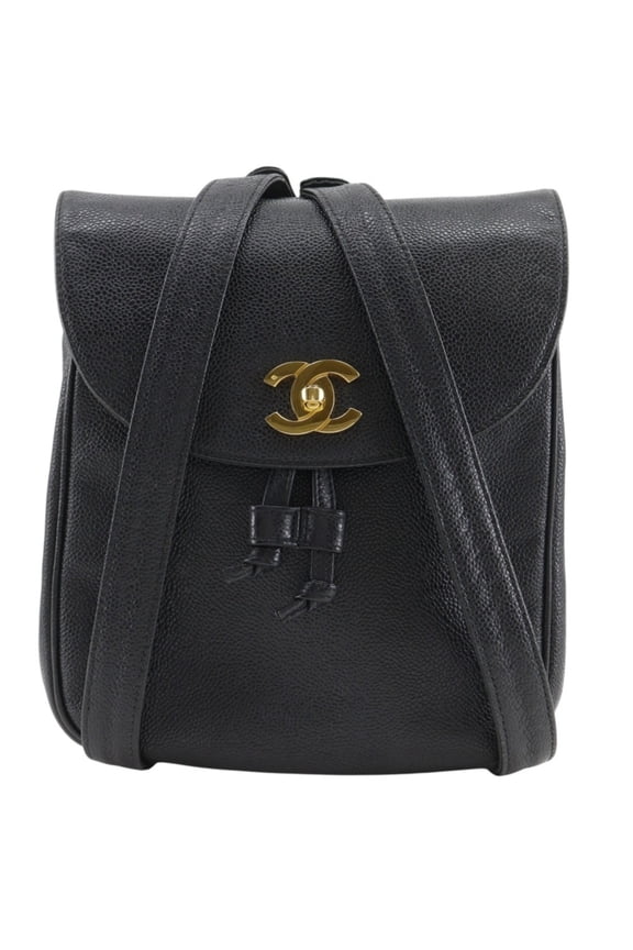 Pre-Owned Chanel Coco Mark Backpack/Daypack, Chain Backpack, Caviar Leather, Black, A5 Size,...