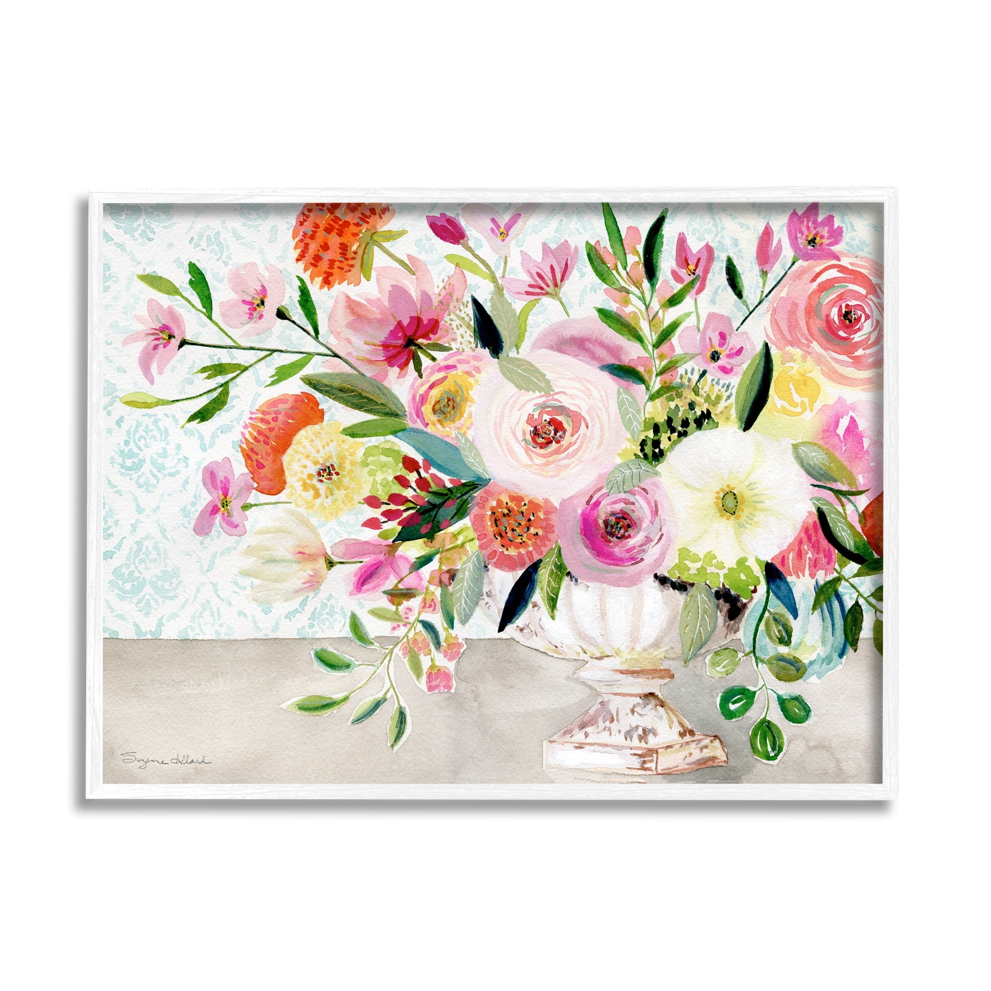 Stupell Industries Pink & Red Peonies Ornate Vase Botanical & Floral Painting White Framed Art Print Wall Art