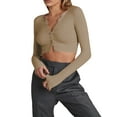 thumbnail image 2 of Douhoow Women Slim Knit Cardigan Solid Color Long Sleeve V-Neck Single Breasted Cropped Knitwear, 2 of 9