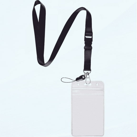 1 Pack ID Badge Holder with Black Lanyards Neck Strap Detachable Buckle Enhanced Breakaway Quick Release Safety Lanyard with Vertical Name Tag Card Holders Waterproof Resealable Clear Plastic