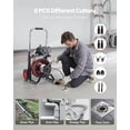 thumbnail image 5 of VEVOR Drain Cleaner Machine 100 FT x 1/2 Inch, Auto Feed Sewer Snake Auger on Wheels - with 8 Cutters & Air-Activated Foot Switch for 2" to 6" Pipes, 5 of 9
