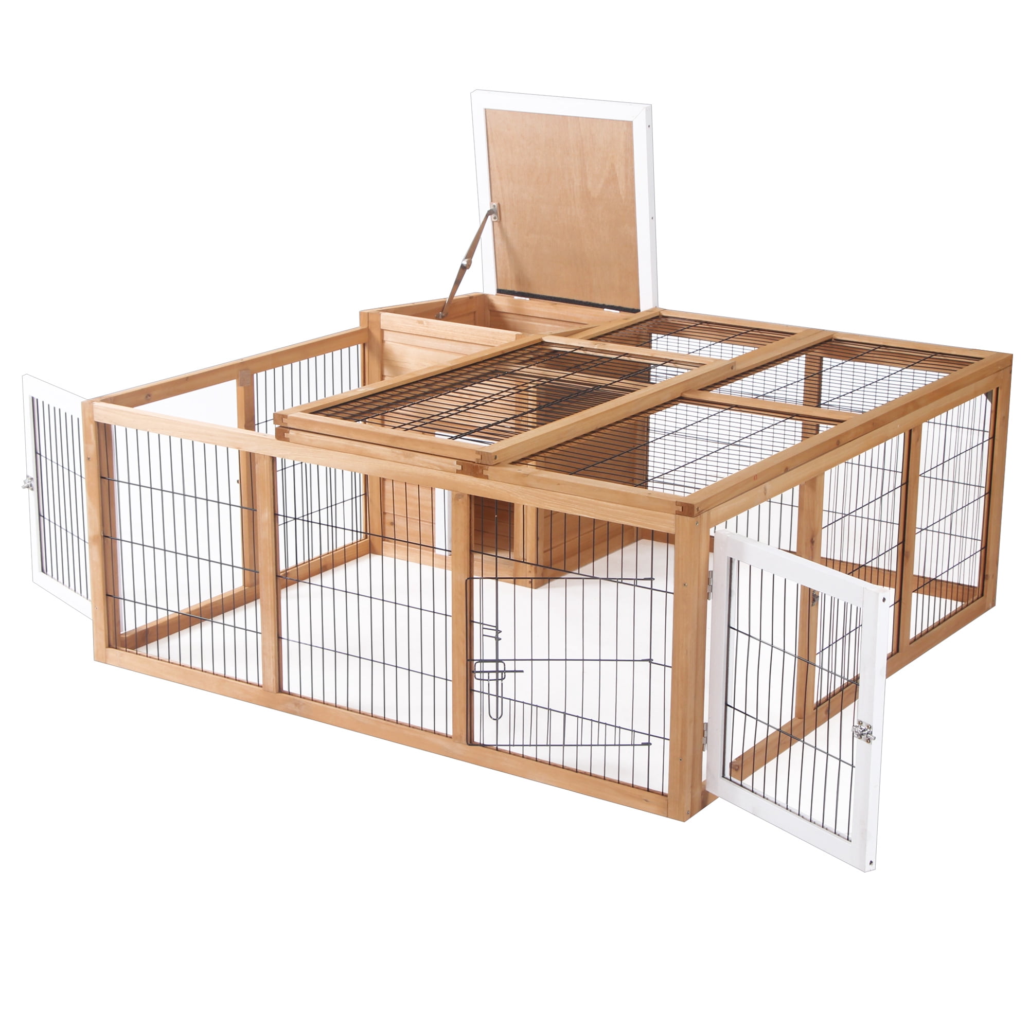 CoSoTower Rabbit Hutch Bunny Cage with Openable Main House, Indoor Outdoor Waterproof Rabbit House, Guinea Pig Cage for Small Animals with Three Ventilation Doors, Natural