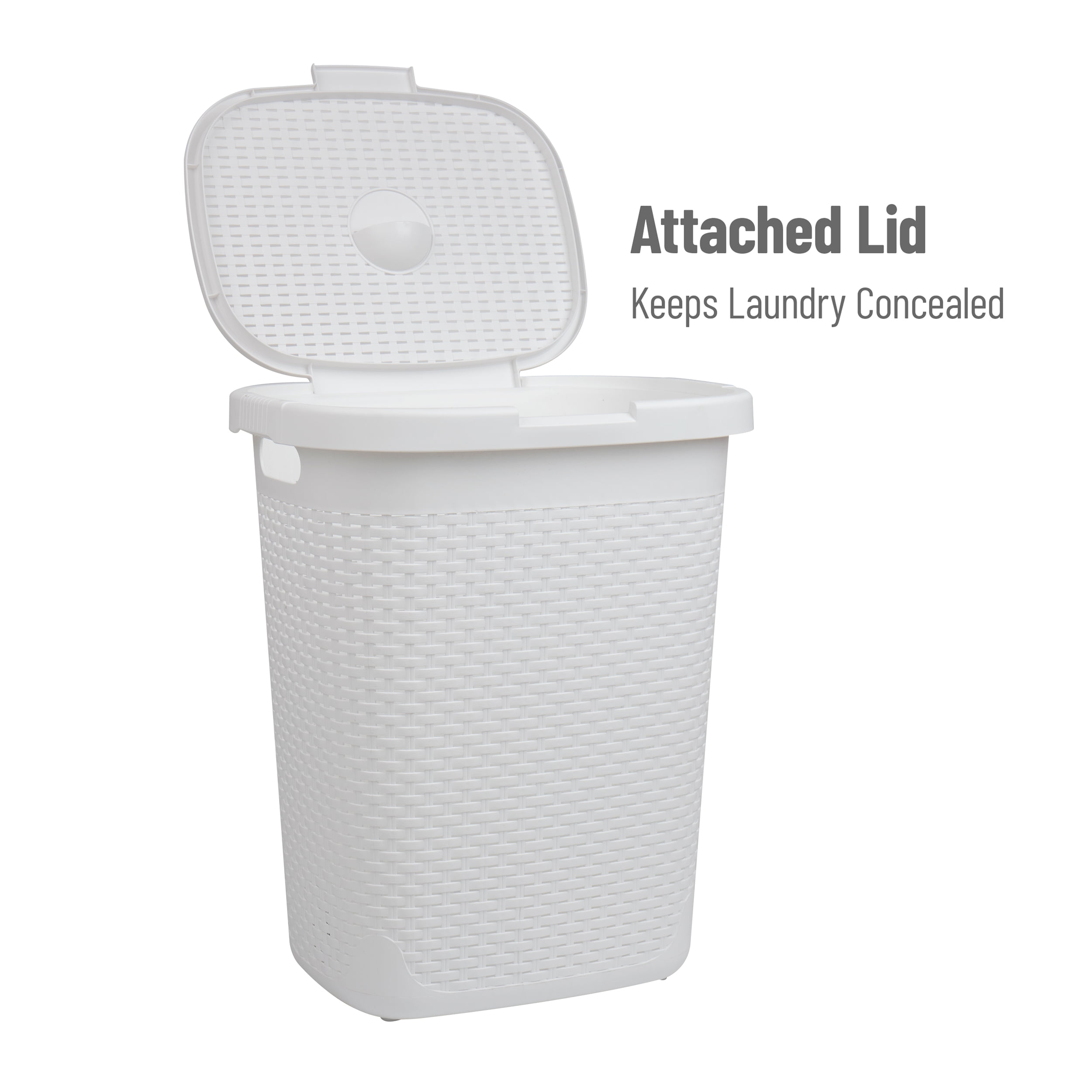 Mind Reader 50L Slim Laundry Hamper, Clothes Basket, Lid, Plastic, 17.65"L x 13.75"W x 21"H, White