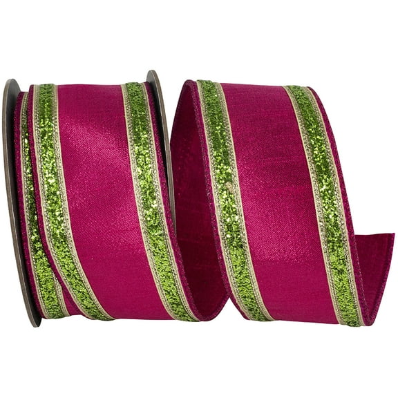Reliant Ribbon - 94288W-777-40D, Ribbon, Fuchsia/lime, 2-1/2 Inch, 5 Yards