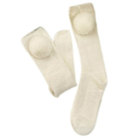 

POYOGA Women Winter Warm Furry Calf Socks Kawaii Big Plush Ball Ribbed Fuzzy Stockings