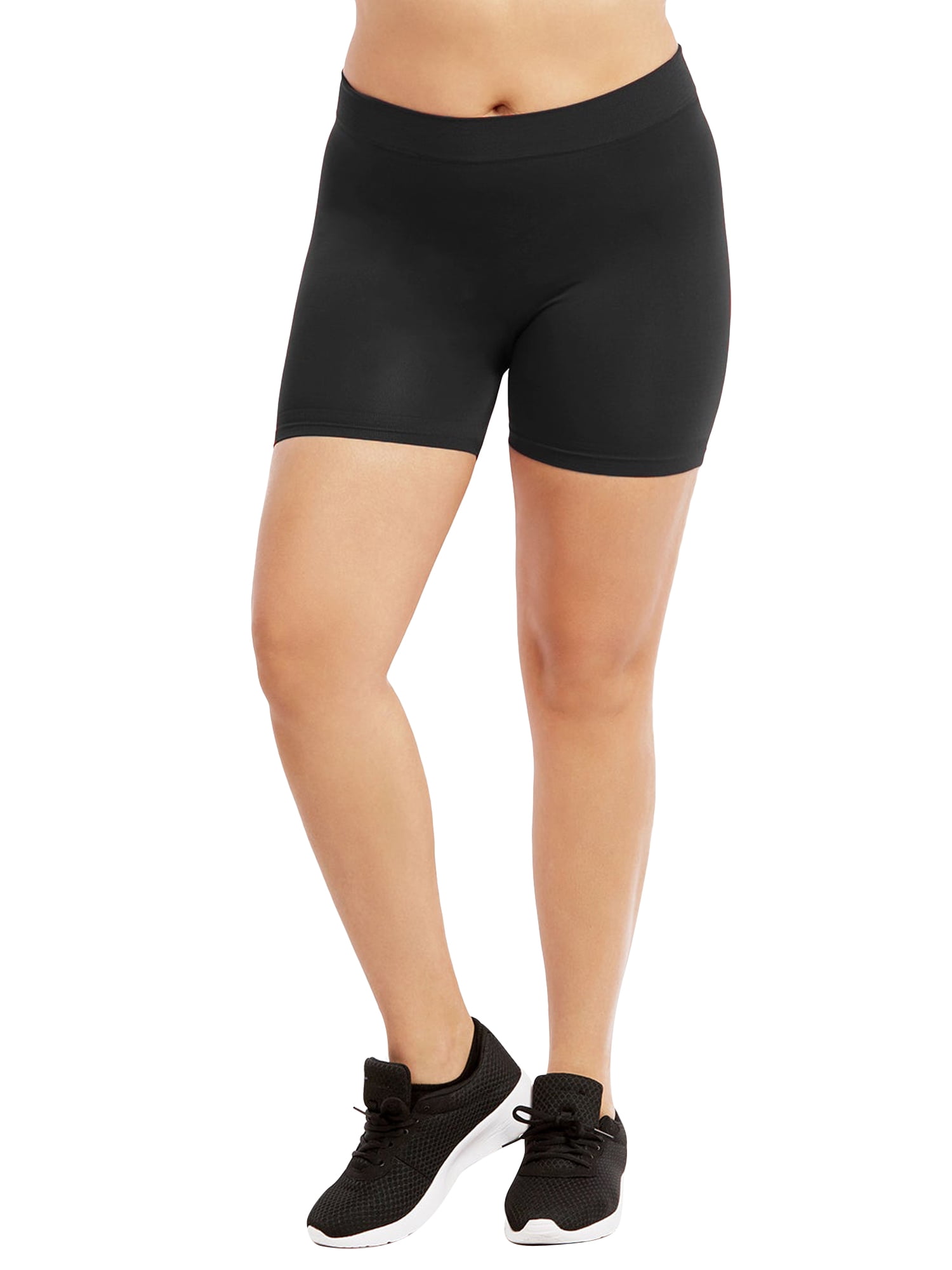 Sofra Women's Plus Size Ribbed Waistband 12" Biker Workout Shorts