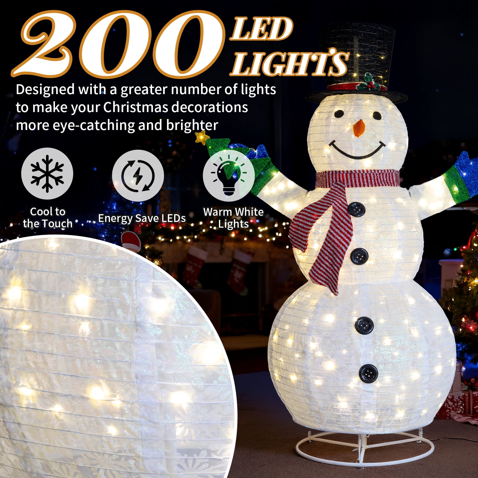 Zimtown Lighted Snowman Christmas Decoration w/ 200 LED Lights