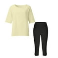 thumbnail image 4 of BiZtdJrK Womens Workout Sets Short Sleeve Tops Legging Capris Workout Set Lightweight Beach Summer 2 Piece Outfits Beige XXXL, 4 of 6