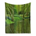 thumbnail image 1 of Nature Soft Flannel Fleece Throw Blanket, Forest with Lake Dutch Garden Pastoral Woodland Botany Flowerbed Picture, Cozy Plush for Indoor and Outdoor Use, 50" x 70", Fern and Lime Green, by Ambesonne, 1 of 6