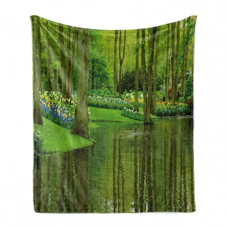 

Nature Soft Flannel Fleece Throw Blanket Forest with Lake Dutch Garden Pastoral Woodland Botany Flowerbed Picture Cozy Plush for Indoor and Outdoor Use 70 x 90 Fern and Lime Green by Ambesonne
