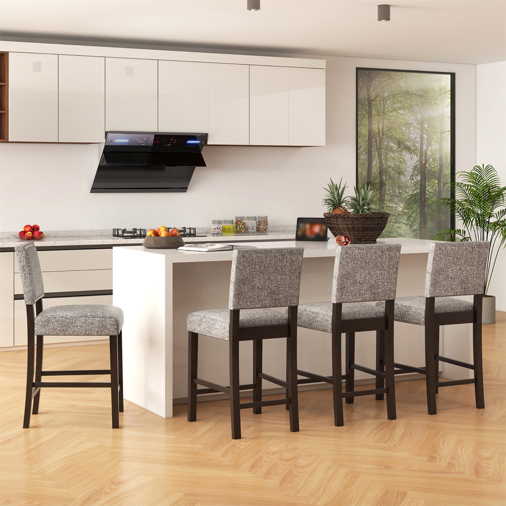 Gymax 4PCS Upholstered Bar Stools 26 Inch Counter Height Chairs w/ Sponge Cushions