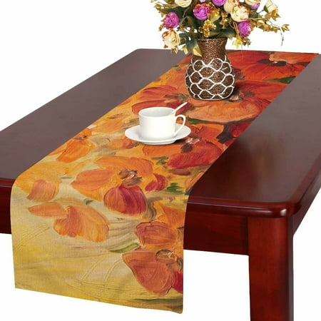 

MKHERT Abstract Oil Painting Poppies Table Runner For Wedding Party Decoration Kitchen Decor Decoration 16x72 inch
