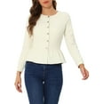 thumbnail image 1 of INSPIRE CHIC Vestes en Denim pour Femmes à Boutons Ourlet Péplum Manches Longues Veste en Jean Courte P Beige, 1 of 6