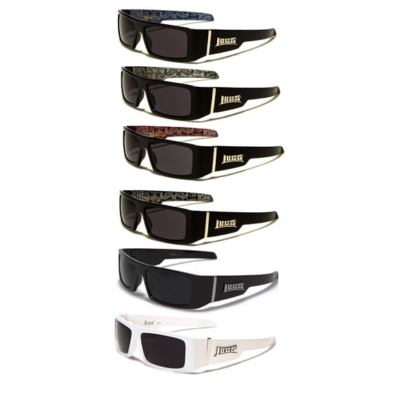 Locs 6 PACK 1 Solid Black & White Pair & 1 Red 1 Silver 1 Blue & 1 White Bandana w/ Black Frame Rectangle Sunglasses FREE SHIPPING