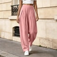 thumbnail image 4 of Karymi Women's Shorts Solid Fake Linen Wide Leg Pants, High Waist Pleated Straight Draped Casual Trousers Lightweight Textured Long Pants, 4 of 7