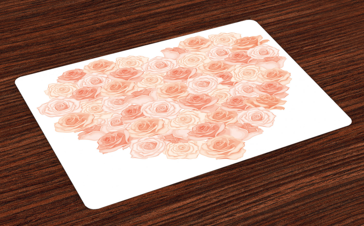 Peach Placemats Set of 4 Valentines Day Inspired Heart Shaped Blooming