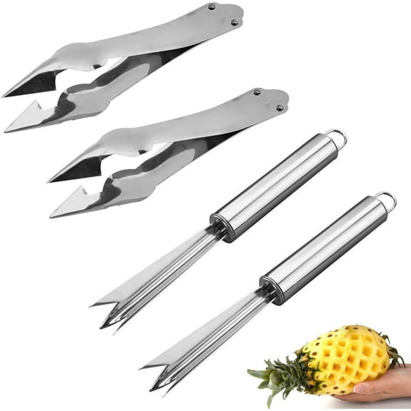 4 Pack Pineapple Peeler Pineapple Eye Remover Clip Stainless Steel Pineapple Eye Cutter Removal Tool Strawberry Huller Pineapple Corer Cleaning Knife for Fresh Pineapple Strawberries Stem
