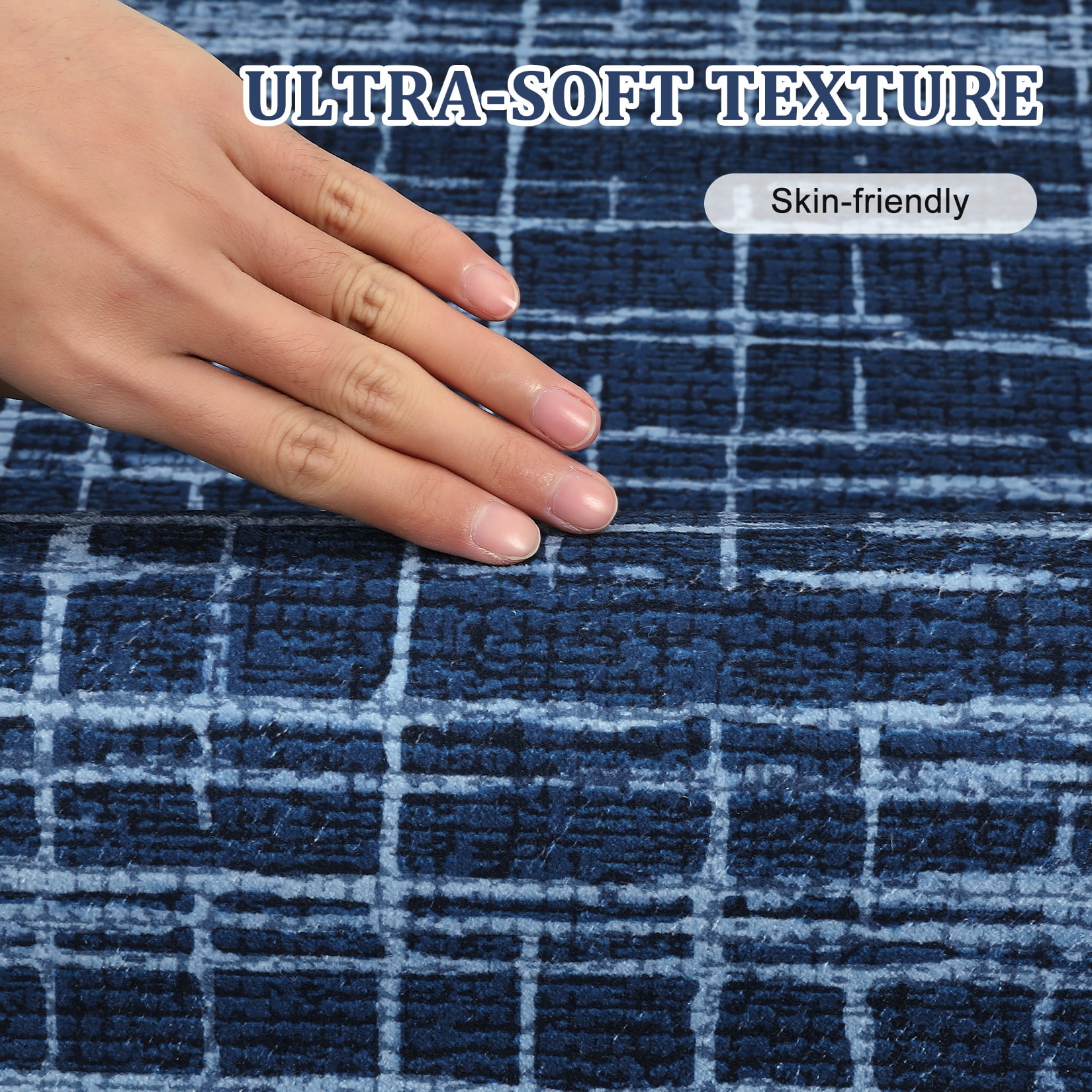 Hasoo Washable Large 10' x 13' Geometric Grid Area Rug for Living Room Soft Indoor Carpet, Blue