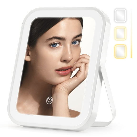 Ouwald Makeup Mirror with Lights, 8x10" Lighted Vanity Makeup Mirror with 3 Color Dimmable LED Lights & Touch Control, 360° Rotation Portable Makeup Mirror for Travel/Home
