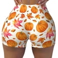 thumbnail image 2 of Rateoe Orange Autumn Leaves Printed Power Workout Shorts for Women Tummy Control Squat Proof Ribbed Thick Seamless Scrunch Active Short-Large, 2 of 8