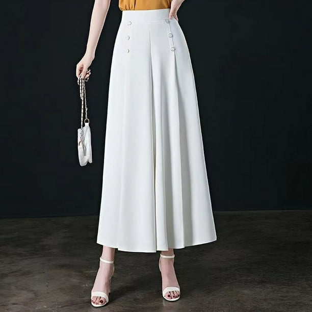 Pantalones de falda de cintura alta para mujer en tallas grandes, cintura elástica, corte holgado, sensación de caída, piernas anchas, pantalones de nueve puntos, pantalones de mamá
