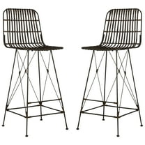 SAFAVIEH Minerva Square Mid Back Bar Stool, Chocolate (Set of 2)