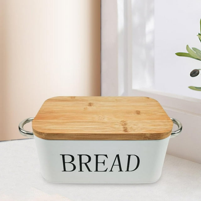 Vintage Style Metal Bread Box Bin with Cutting Board Lid for Countertop Home