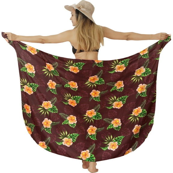 LA LEELA Women's Beachwear Summer Wraps Pareo Vacation Long Bikini Beach Sarong Swimwear Coverups Swimsuit Swim Cover up for Women One Size Ruby, Flower